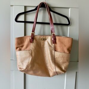 Carla Mancini Andrea Tote Bag Gold Leather and Suede with Brown Straps